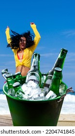 Woman Celebrating Goal Drinking Beer