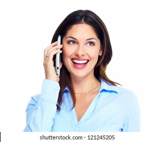 Woman With A Cell Phone. Isolated On White Background.