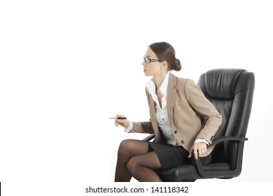 Woman In Chair Is Very Interested In Something