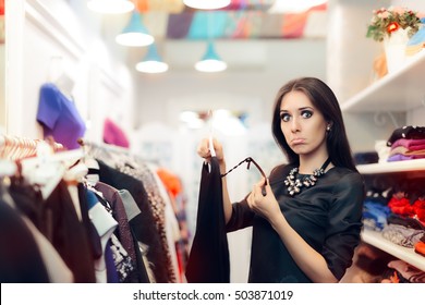Woman Checking Price Tag on Sale in Clothing Store - Fashion girl surprised by an expensive dress
