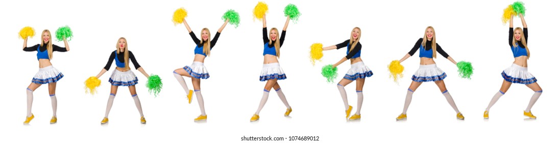 Woman cheerleader isolated on the white