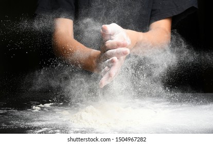 Woman Chef Hand Clap And White Flour