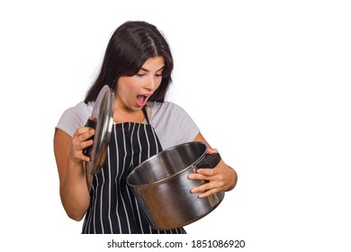 Woman Chef Holding A Big Cooking Pot