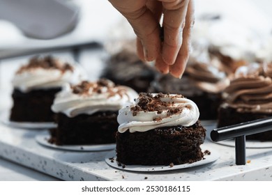 Woman chef preparing delicious desserts