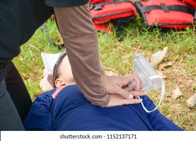 Woman Chest Compression In Cpr Training Course In Victim Drowning 