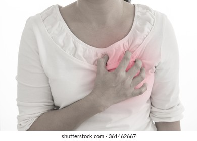 Woman Are Chest Pain And Suffocation From Heart Failure Cardiovascular Disease.