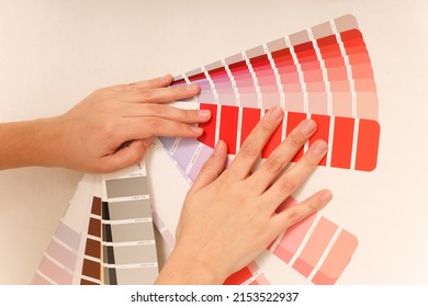 A Woman Choosing A Paint Color From A Sample For A Room