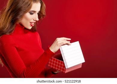 Woman With Christmas Box Gift