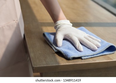 Woman Cleaner Cleaning Living Room In Apartment. Portrait Of Asian Woman Cleaning Staff Doing Housekeeping Or Domestic Helper Job. Young Adult Asian Woman Model