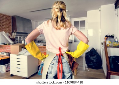 Woman Cleaning The House