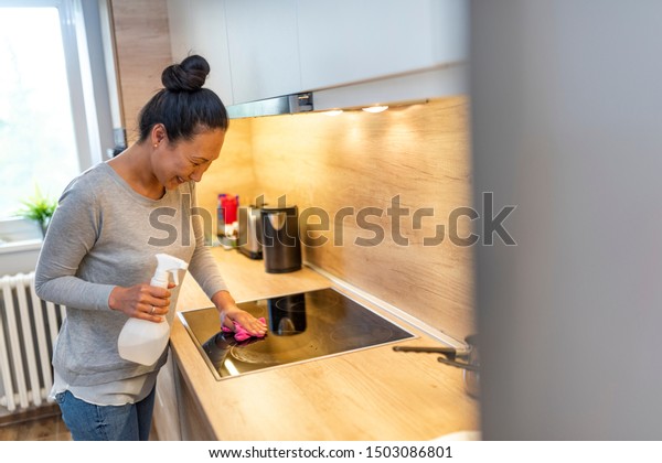 Woman Cleaning House Beautiful Mature Asian Stock Photo Edit Now
