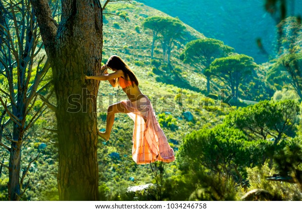 Woman Climbing Tree Forest Dancing Table Stock Photo 1034246758 ...