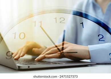 Woman and clock, double exposure. Time concept - Powered by Shutterstock