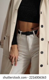 Woman In Coat.girl In White Jeans And Coat.female Torso.girl In Black Top.white Jeans And White Coat.