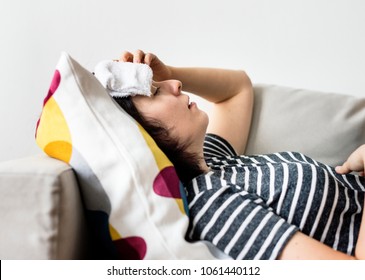 Woman With A Cold And High Fever