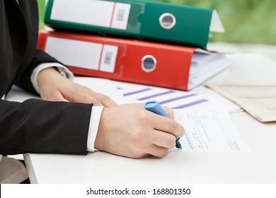 Woman Collecting Data For His Report, Closeup