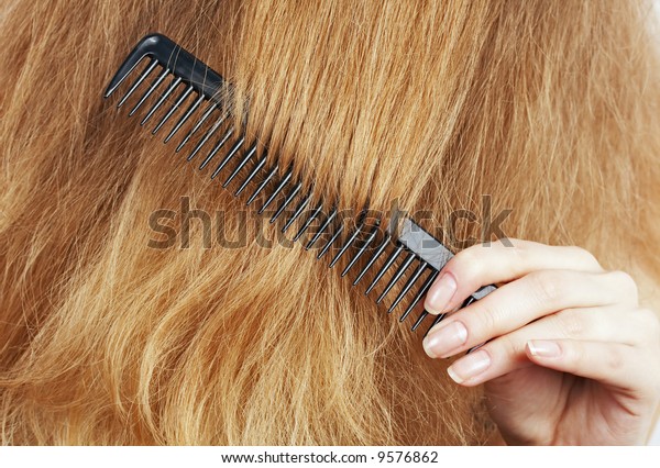 Woman Combing Long Blond Wavy Hair Stock Photo Edit Now 9576862