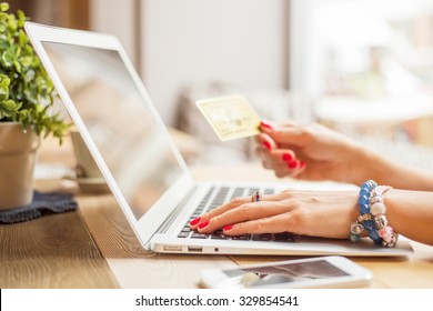 Woman with computer shopping online 