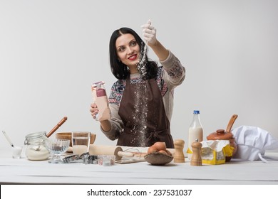 Woman Cooking Cookies Or Pie Or Cake