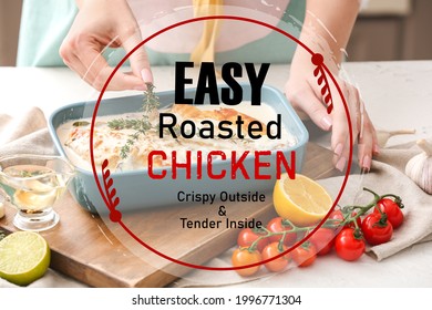 Woman Cooking Tasty Chicken Fillet In Kitchen