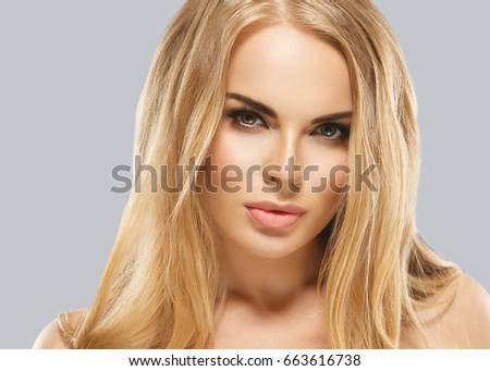 Woman cosmetic closeup beauty portrait, for salon beautiful people and healthy care skin and hair over gray background