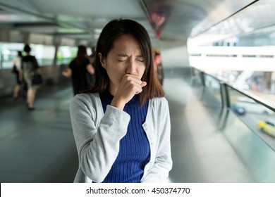 Woman Cough At Outdoor