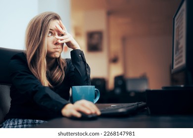
					Woman Covering Her Eyes while Browsing the Internet 
					Content moderator feeling terrified of what she sees 
					