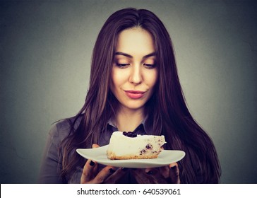 Woman Craving Cake Dessert, Eager To Eat