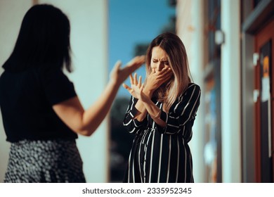 

Woman Crying Fighting with Her Best Friend Outdoors. Unhappy emotional girl disagreeing with her sister 
 - Shutterstock ID 2335952345