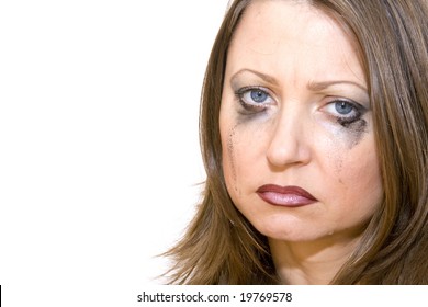 Woman Crying With Makeup Running