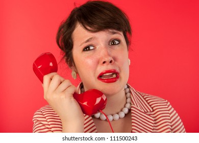 Woman Crying While Having A Sad Phone Call