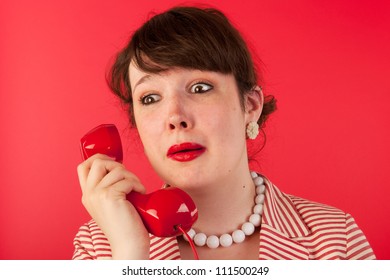 Woman Crying While Having A Sad Phone Call