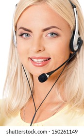 Woman Customer Service Worker, Call Center Operator With Phone Headset, Isolated On White Background