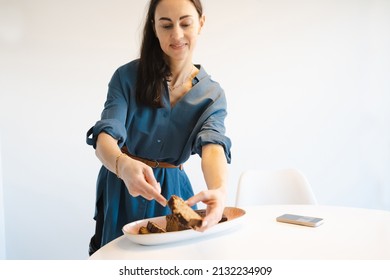 Woman Cuts Home Made Banana Bread