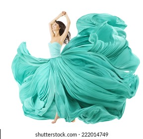 Woman Dancing In Fashion Dress, Fabric Cloth Waving On Wind, Flying Girl In Fluttering Gown And Flowing In Motion. Isolated Over White Background - Powered by Shutterstock