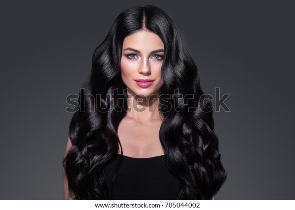 Woman Dark Brunette Black Hair Curly Stock Photo Edit Now 705044002