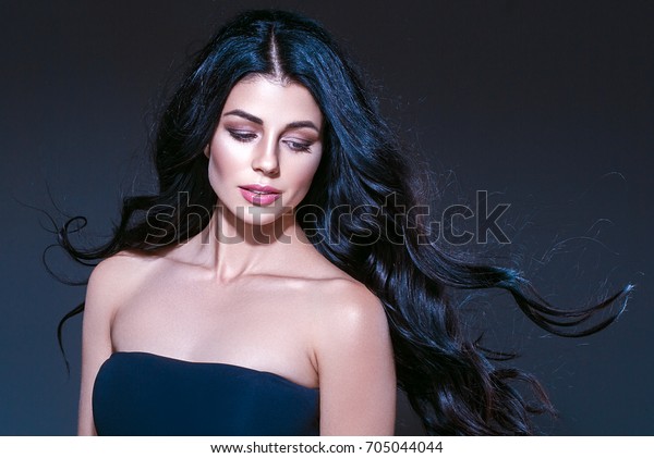 Woman Dark Brunette Black Hair Curly Stock Photo Edit Now 705044044