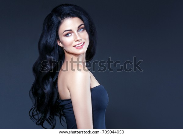 Woman Dark Brunette Black Hair Curly Stock Photo Edit Now 705044050