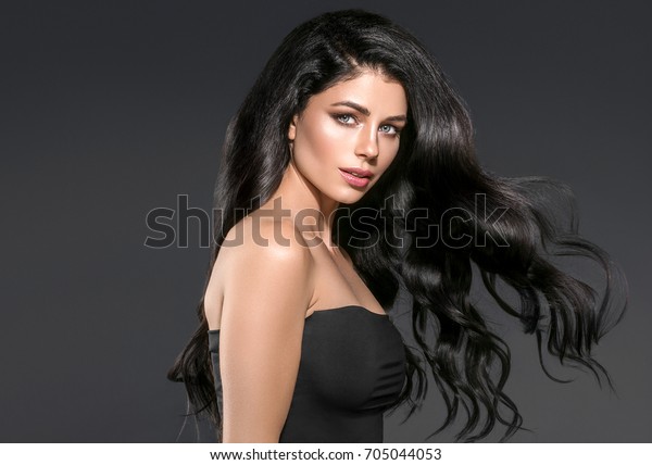 Woman Dark Brunette Black Hair Curly Stock Photo Edit Now 705044053