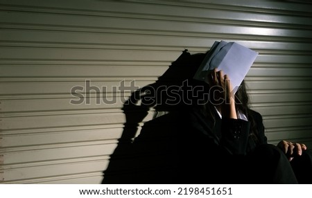 Woman depressed from sad stress pain despair problem, person get unpaid bill debt alone with emotion lonely desperate upset head down. Head in hand no way out concept, copy space