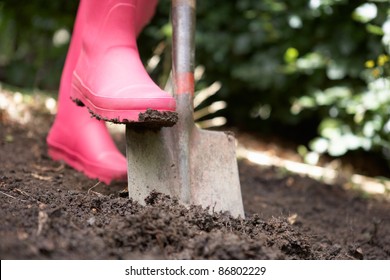 Woman Digging In Garden