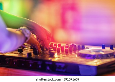 Woman Dj In The Party Focus On Finger