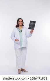 Woman Doctor Check Xray Isolated On White Background.