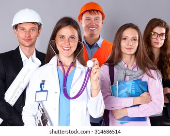 Woman doctor and a group of workers people