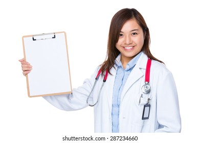 Woman Doctor Holding With Clipboard