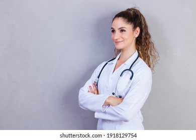 woman doctor on blue background 