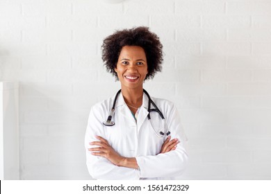 Woman Doctor Standing With Stetoscope Over Her Neck