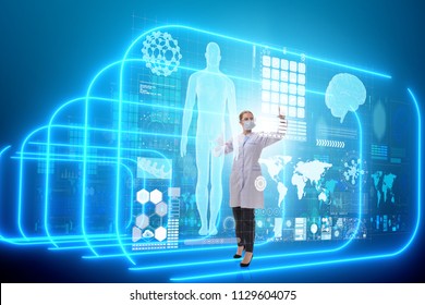 Woman Doctor In Telemedicine Futuristic Concept