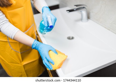 Woman Doing Chores Bathroom Home Disinfection Stock Photo 1744344110 ...