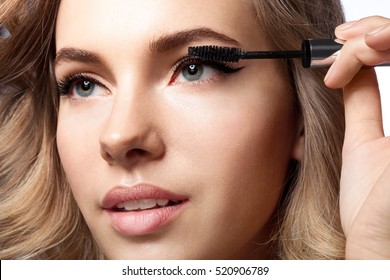Woman Doing Her Makeup Eyelashes Black Mascara